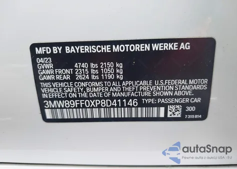 2023 BMW 330I xDrive из США, поврежденный, VIN 3MW89FF0XP8D41146